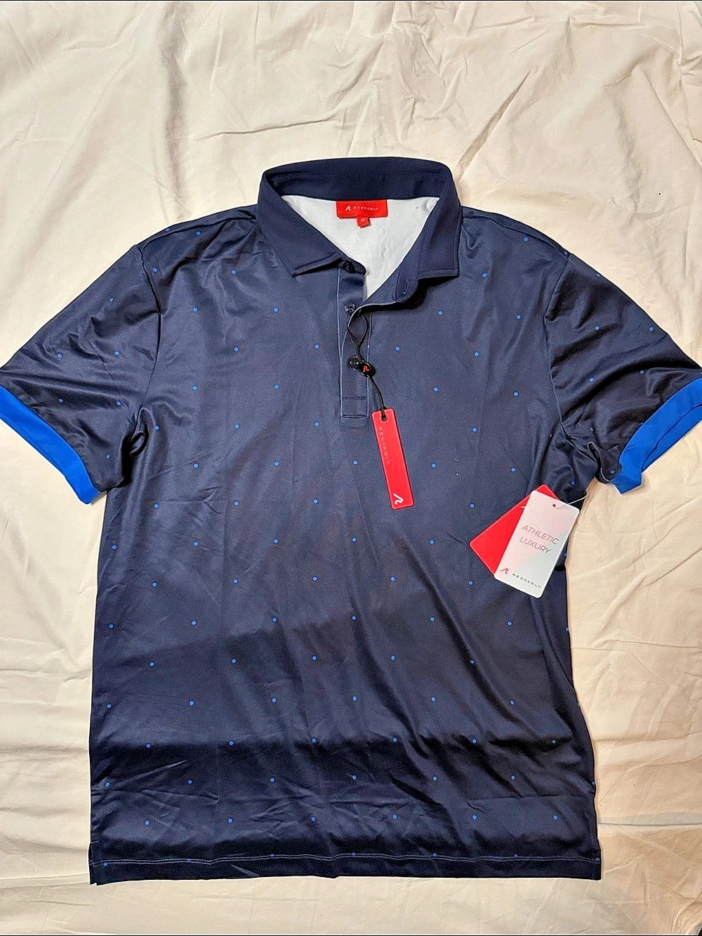 Redvanly Men's Blue Geometric Performance Polo NWT